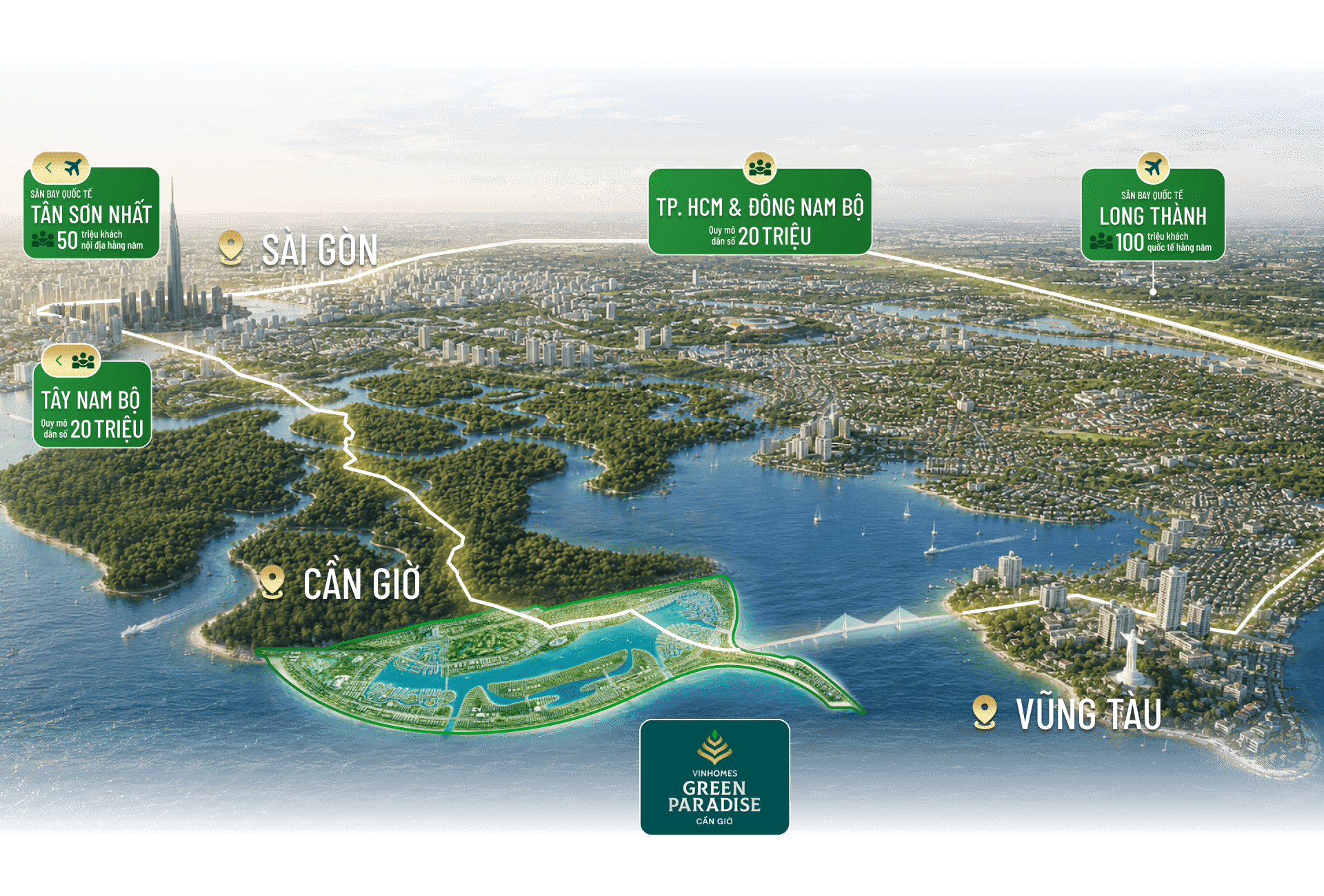 Bản đồ kết nối vùng Vinhomes Green Paradise Cần Giờ